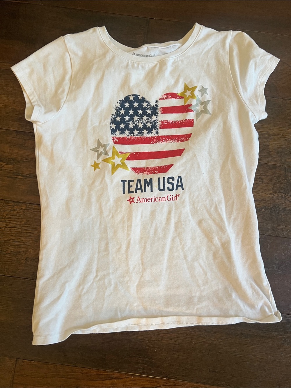 American Girl White Short-Sleeve 'Team USA' Heart Flag Tee
